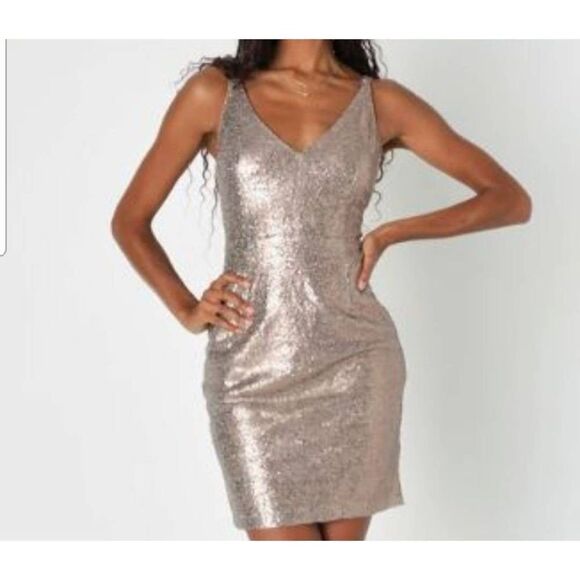 LULU'S CHAMPAGNE SHOWERS SEQUIN MINI DRESS GOLD SIZE Small - Picture 1 of 6